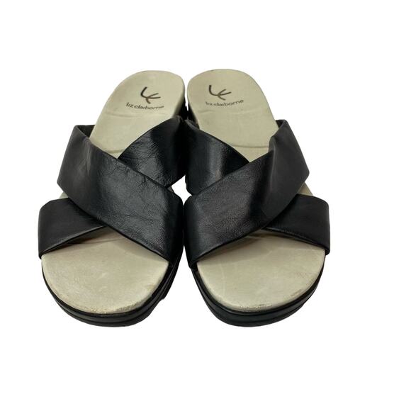 Liz Claiborne Alisa black leather criss cross strap slip on comfort sandals 7.5 - Picture 4 of 9